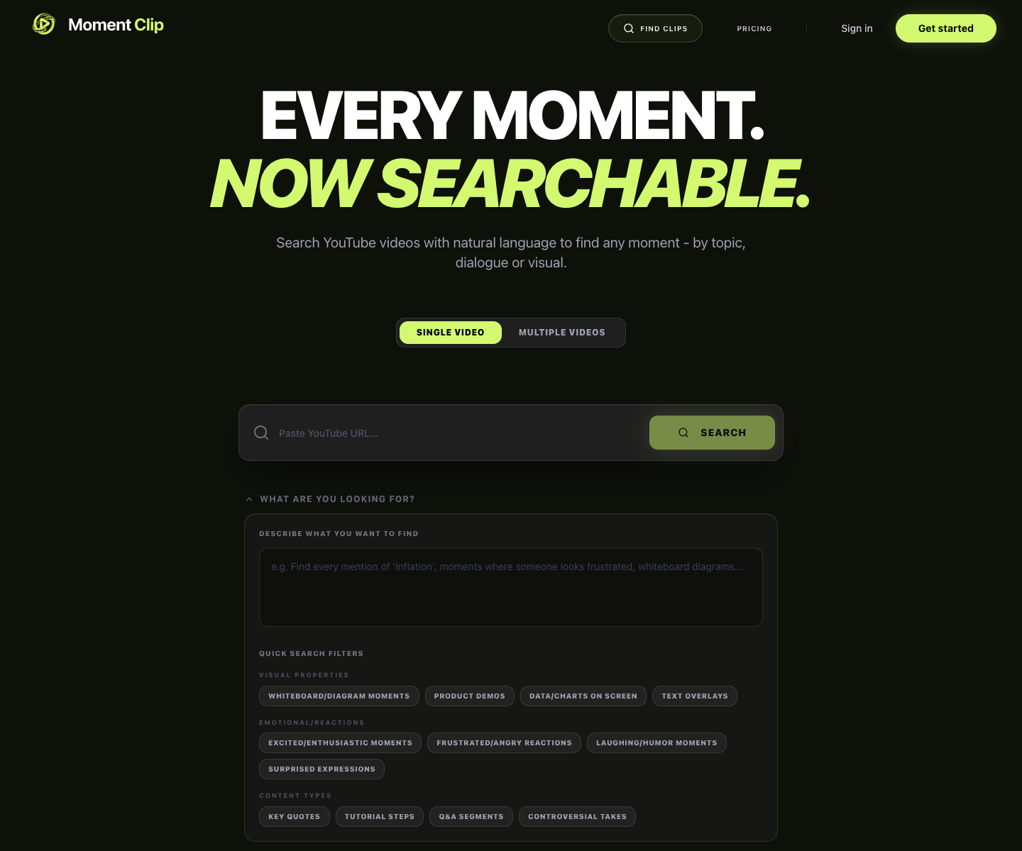 MOMENTCLIP landing page screenshot