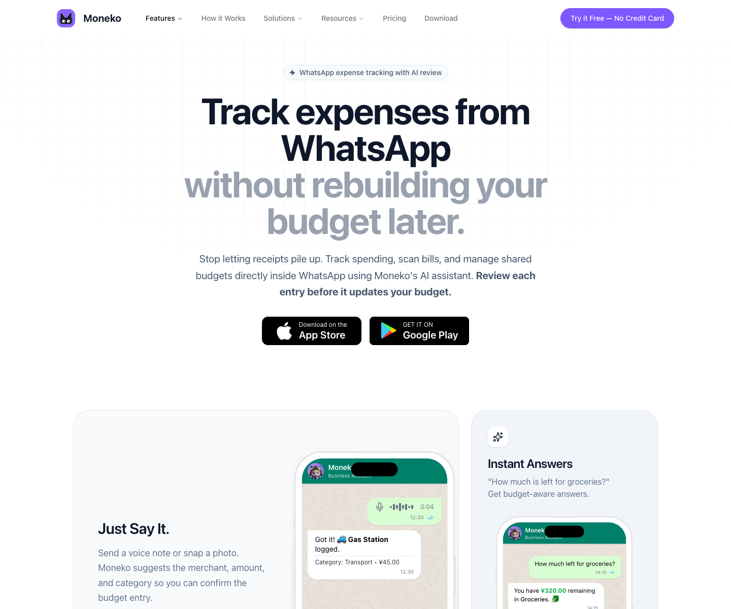 Moneko landing page screenshot