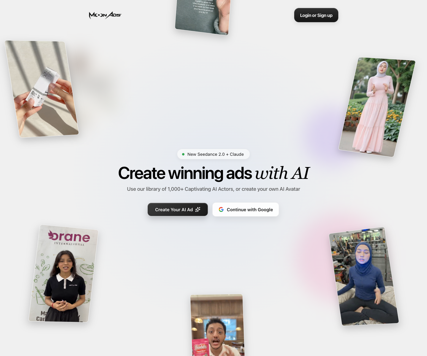 Moon Ads landing page screenshot
