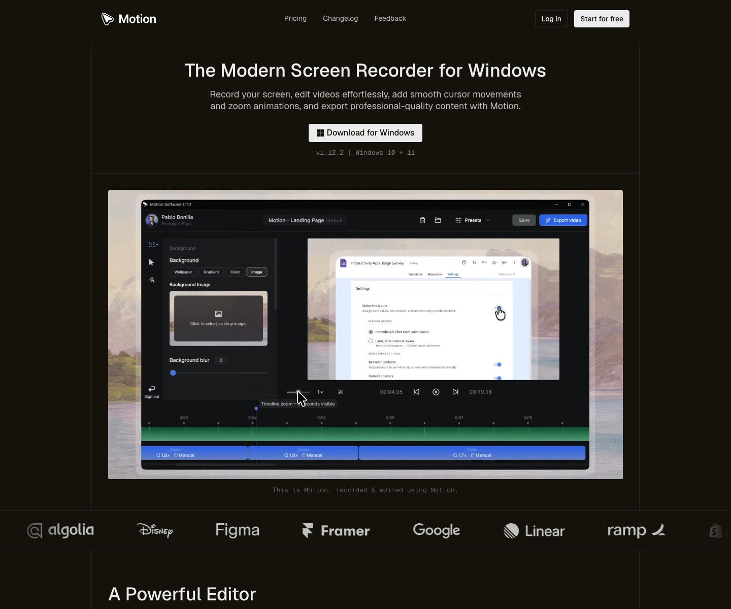 Motion Software landing page screenshot