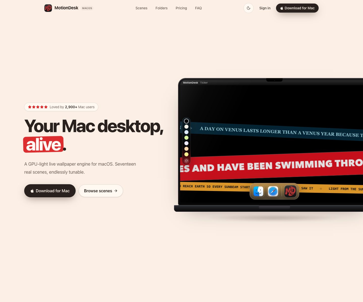 MotionDesk landing page screenshot
