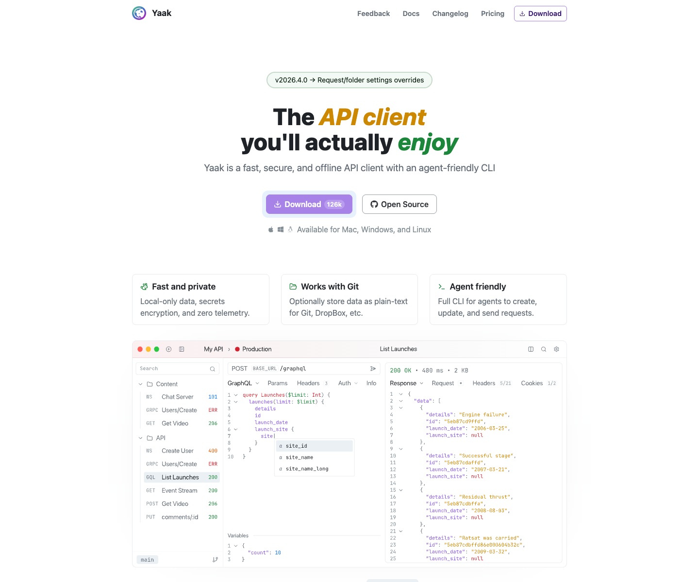 Yaak landing page screenshot
