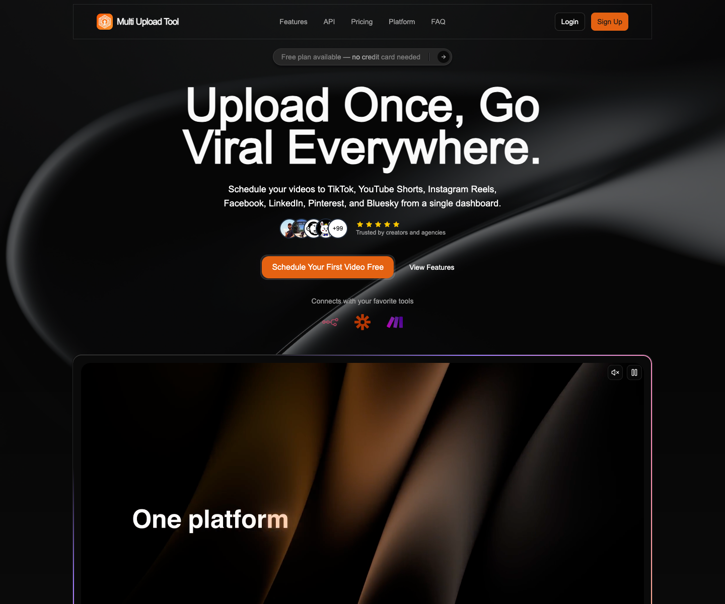 Multi Upload Tool landing page screenshot
