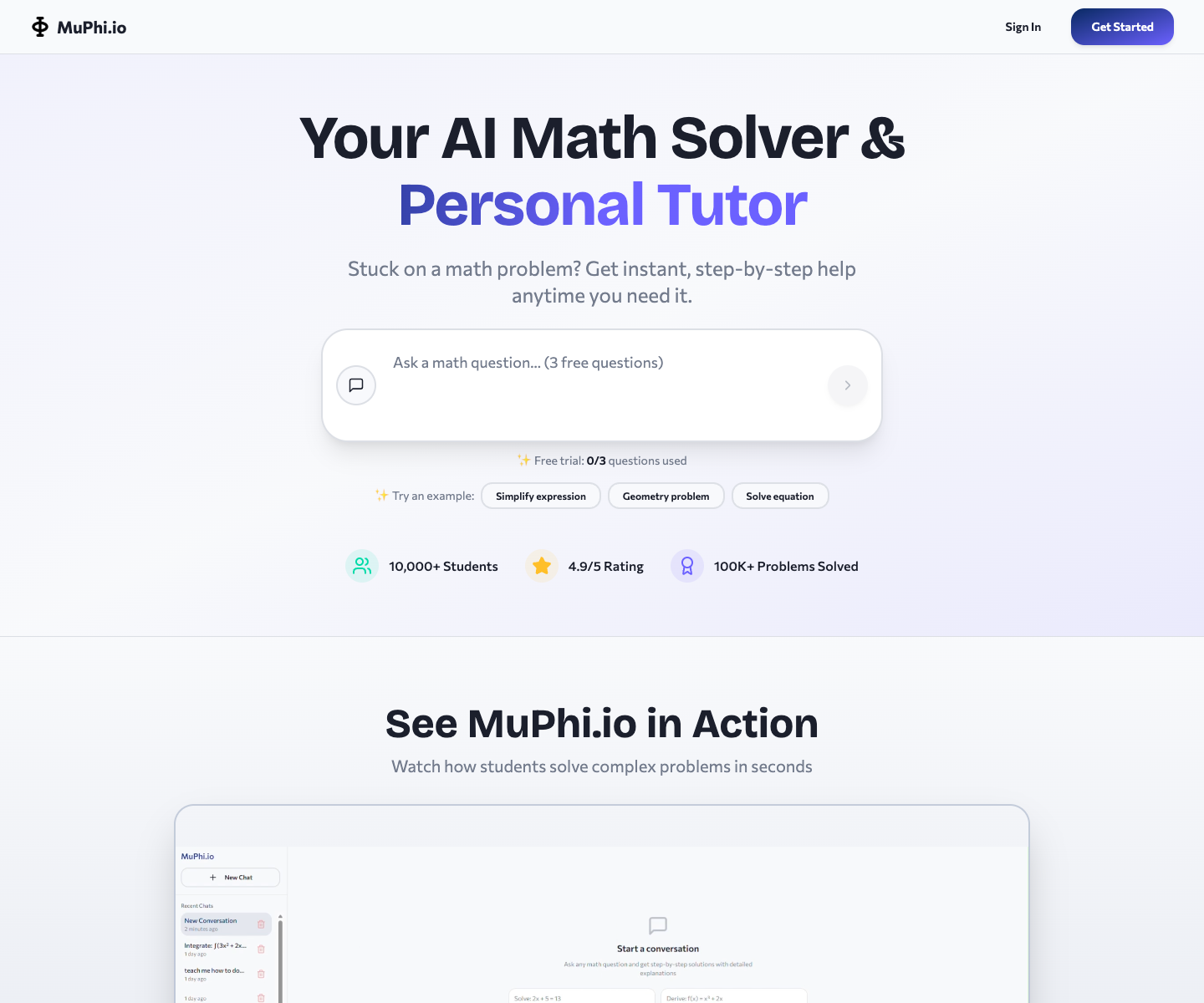 MuPhi.io landing page screenshot