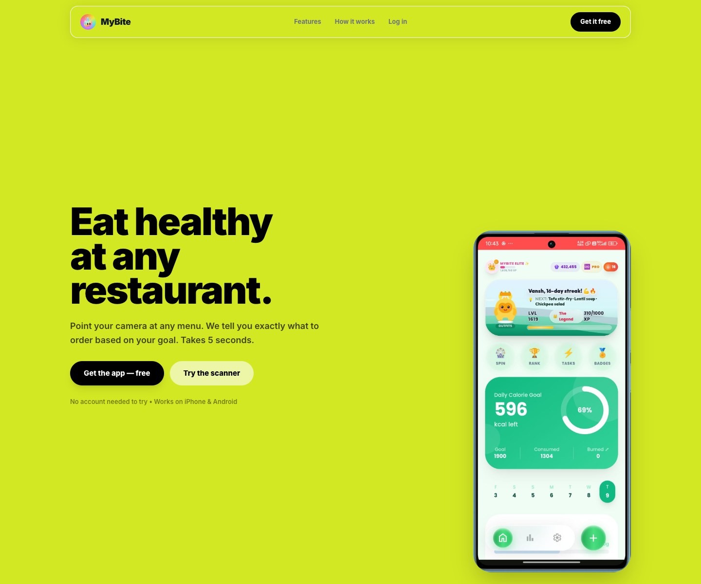 MyBite landing page screenshot
