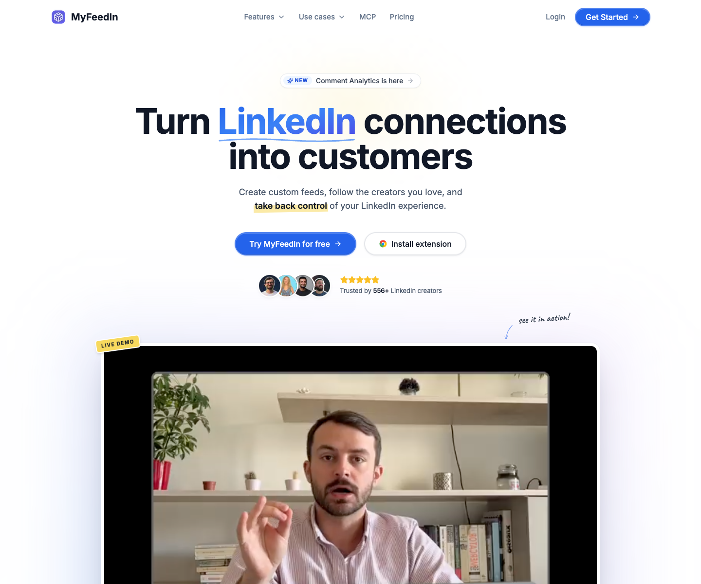 MyFeedIn landing page screenshot