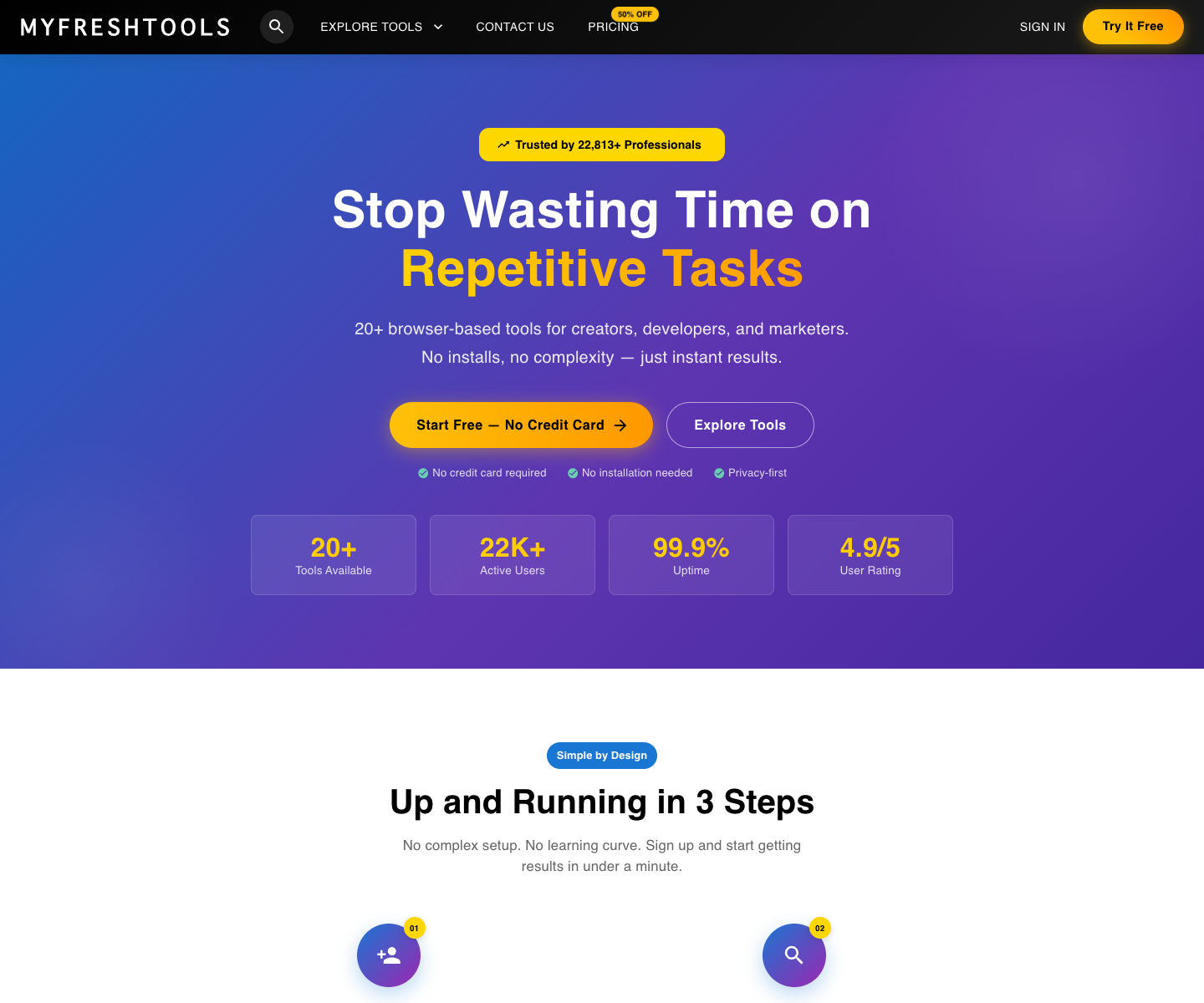 MyFreshTools landing page screenshot
