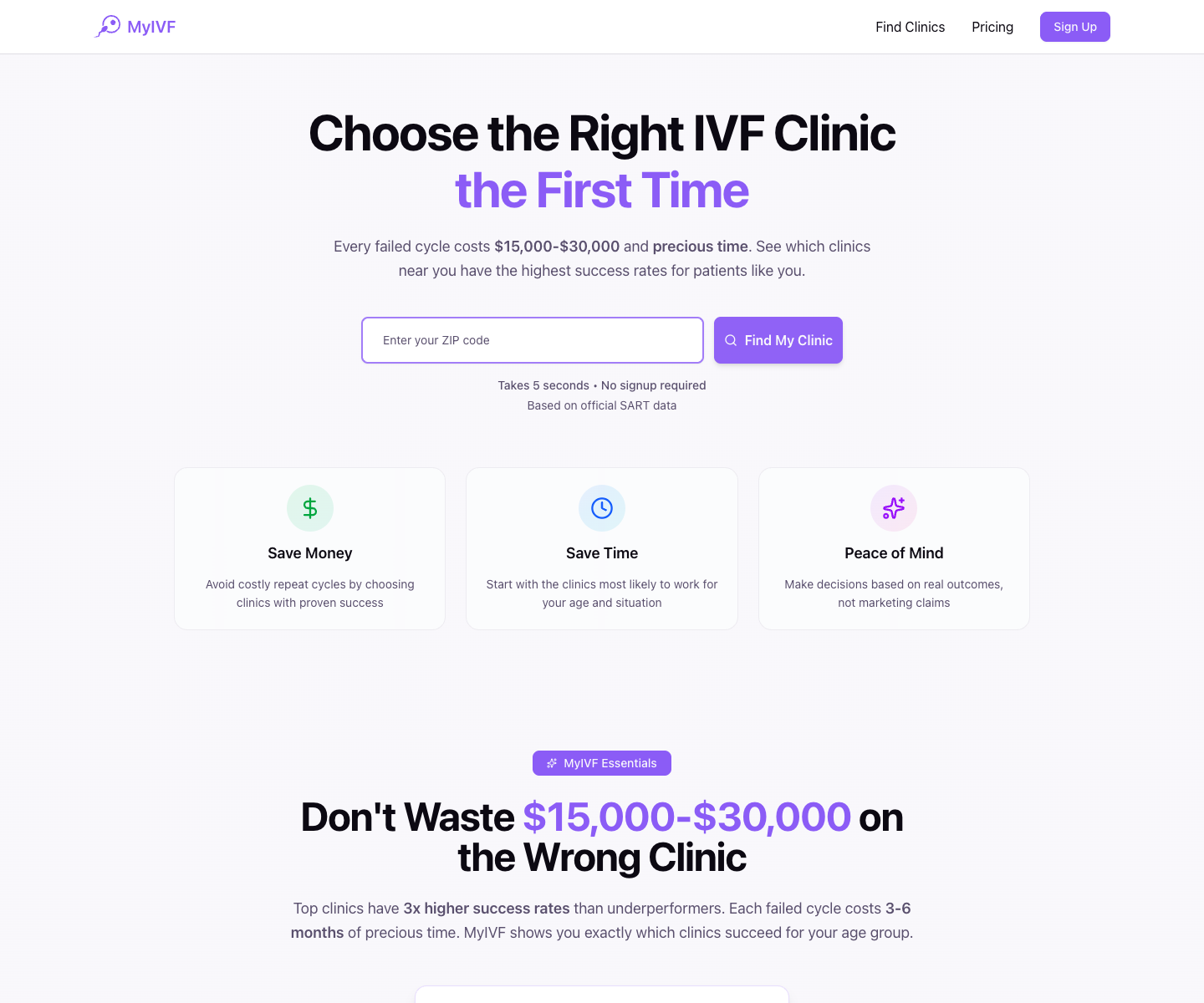 MyIVF landing page screenshot