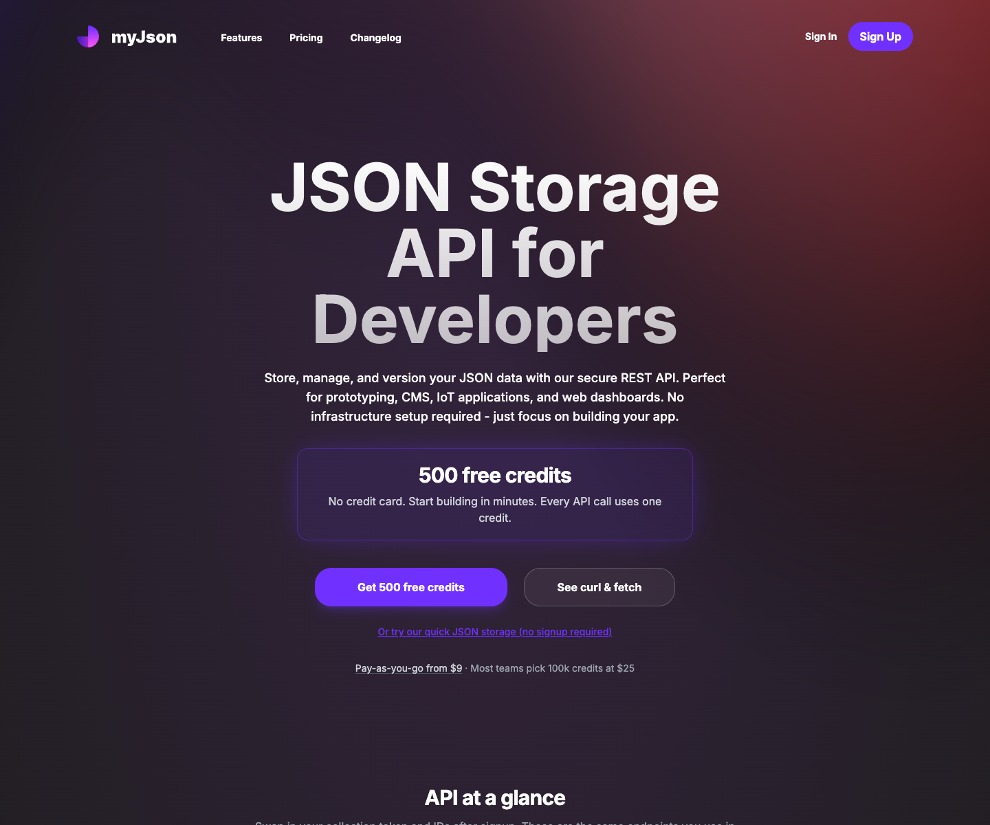 myjson.online landing page screenshot