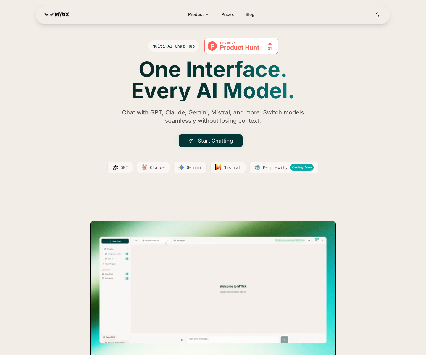 MYNX landing page screenshot