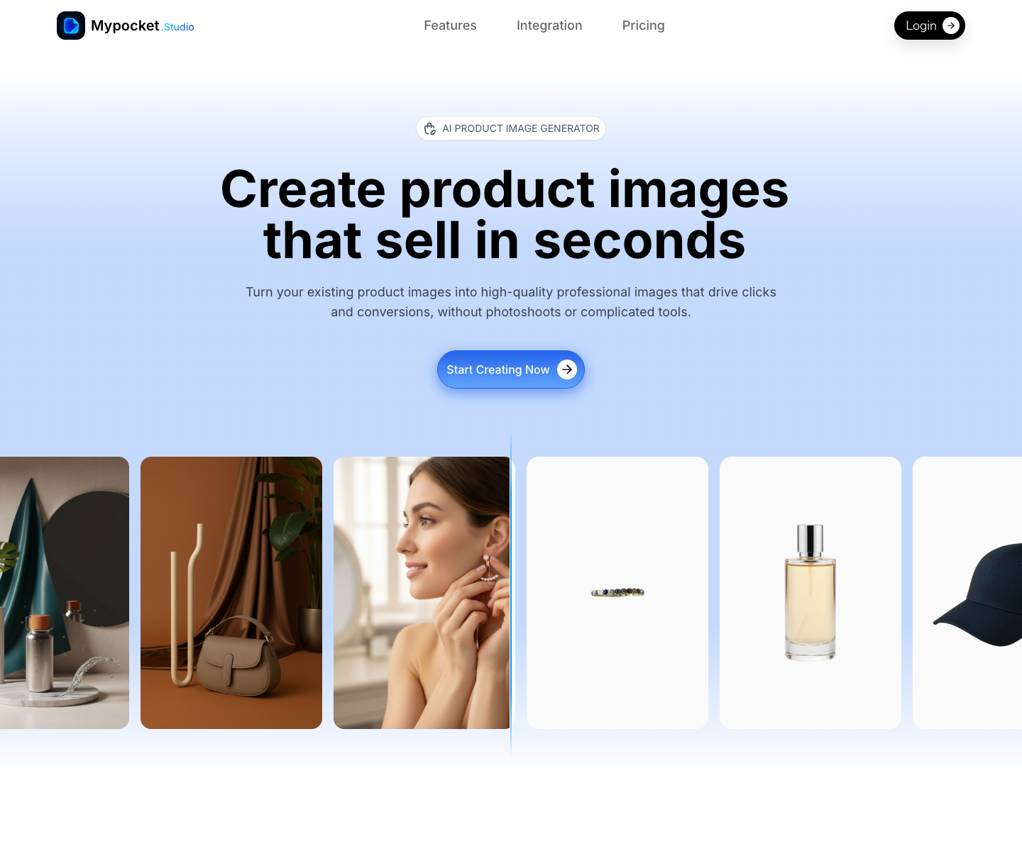 MyPocket - AI Product Image Generator for Ecommerce landing page screenshot