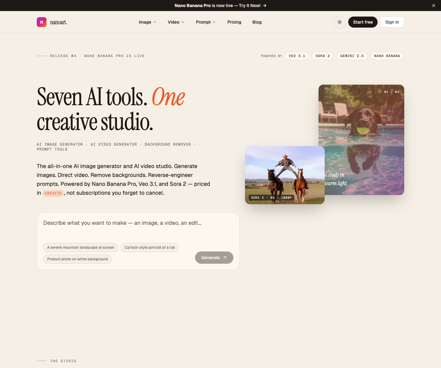 nanoart landing page screenshot