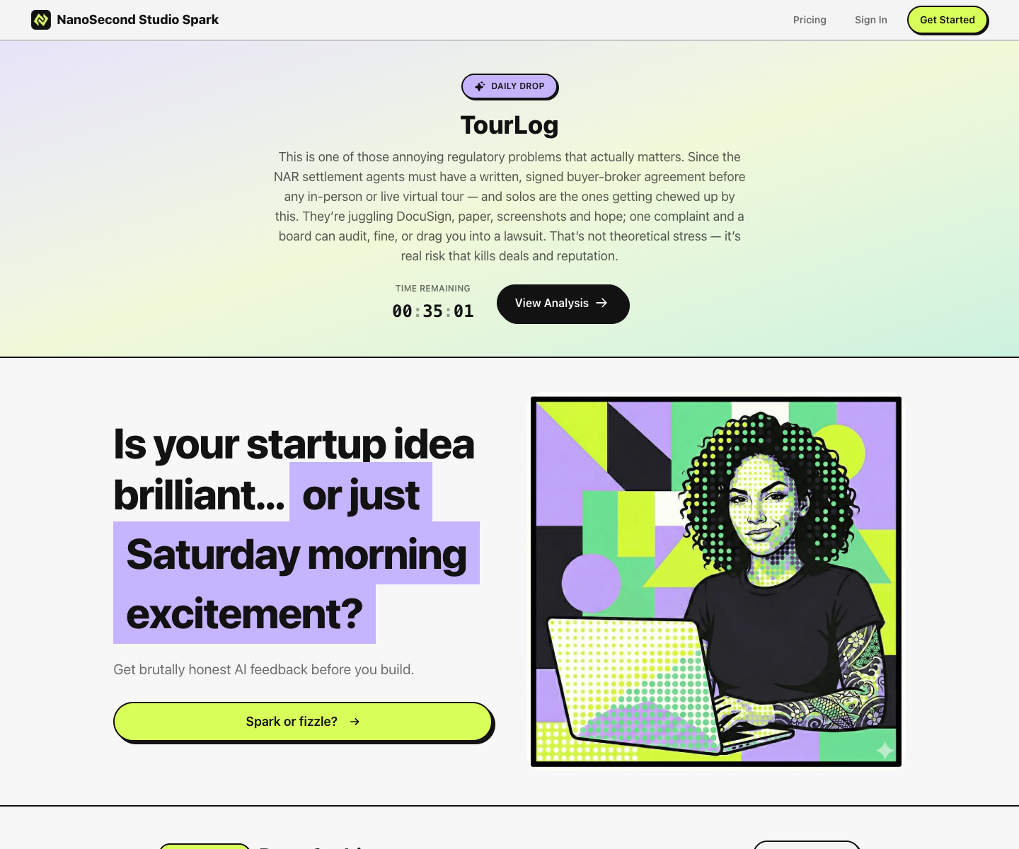 Nanosecond Studio landing page screenshot