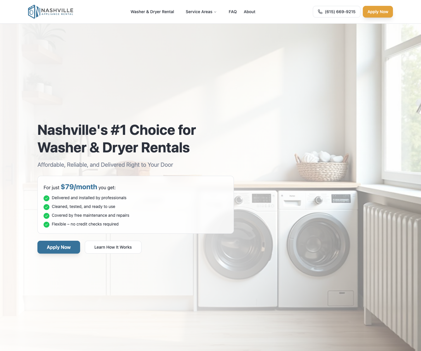 Nashville Appliance Rental landing page screenshot