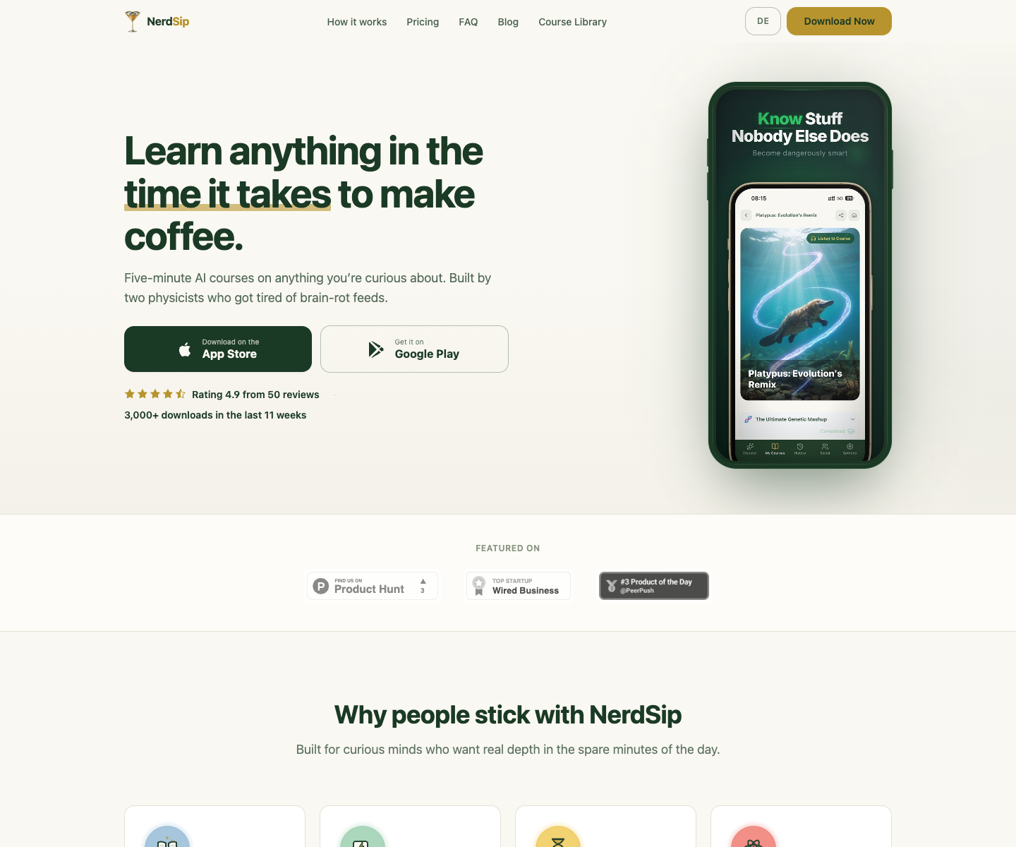 Nerdsip landing page screenshot