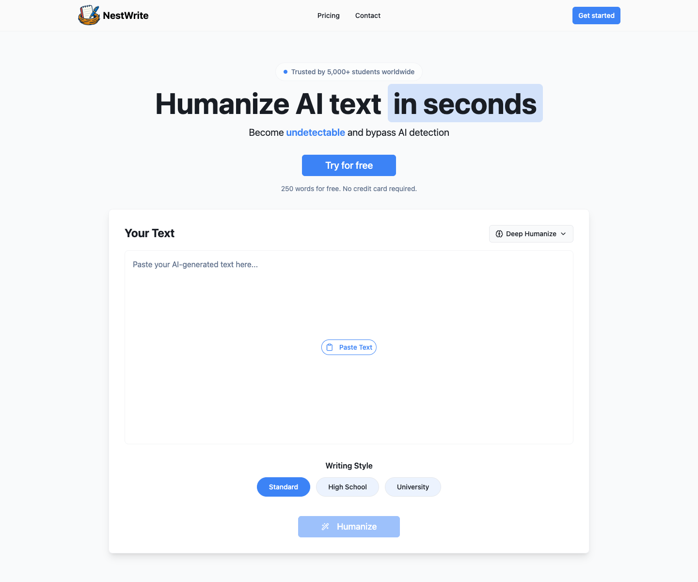 NestWrite landing page screenshot