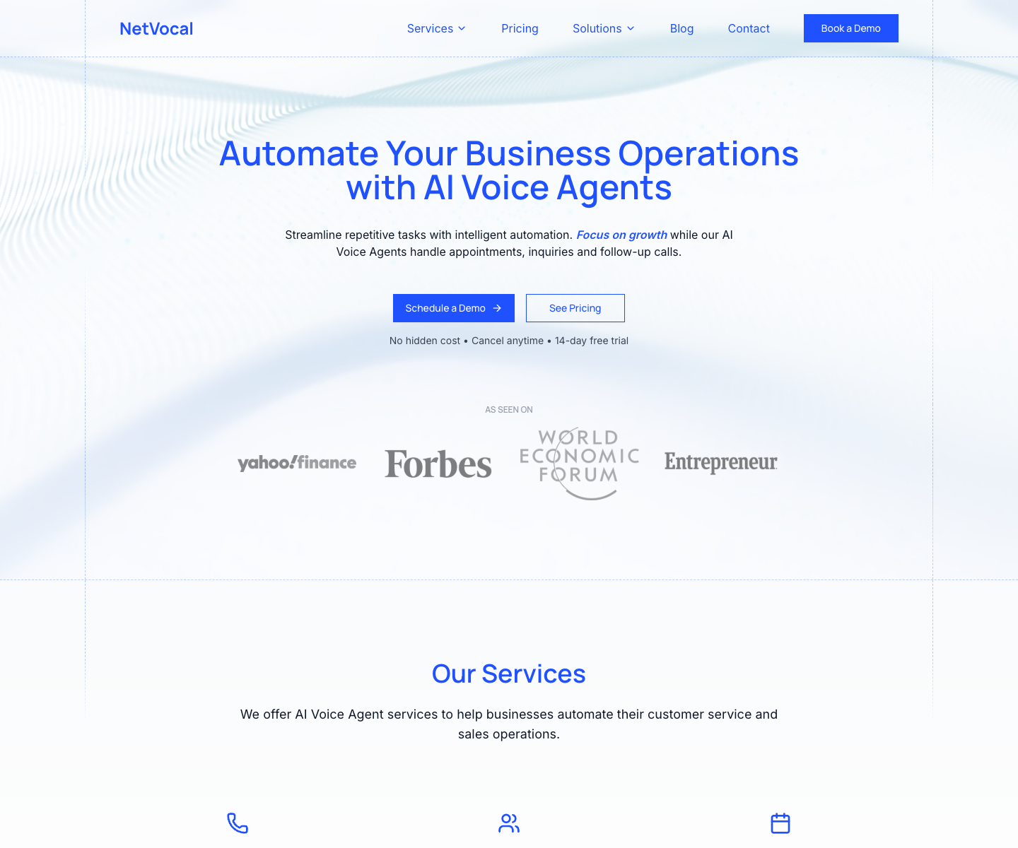 NetVocal landing page screenshot
