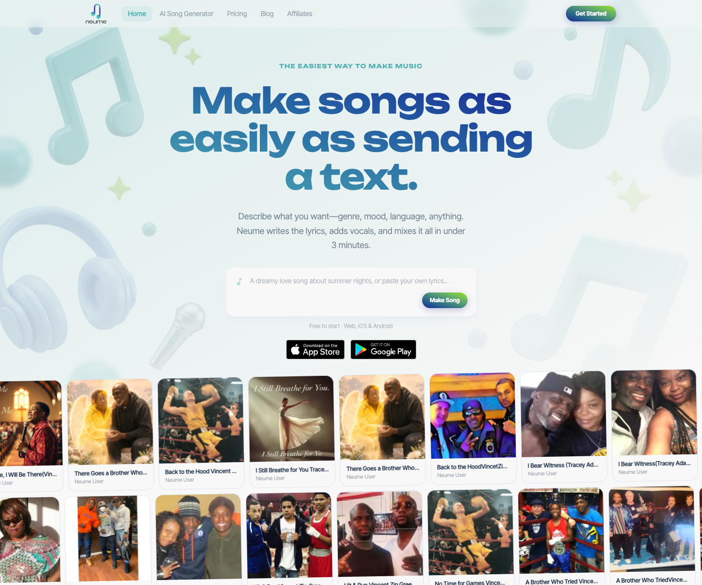 Neume landing page screenshot