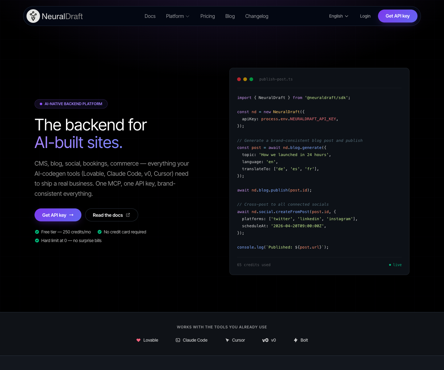 NEURAL DRAFT landing page screenshot