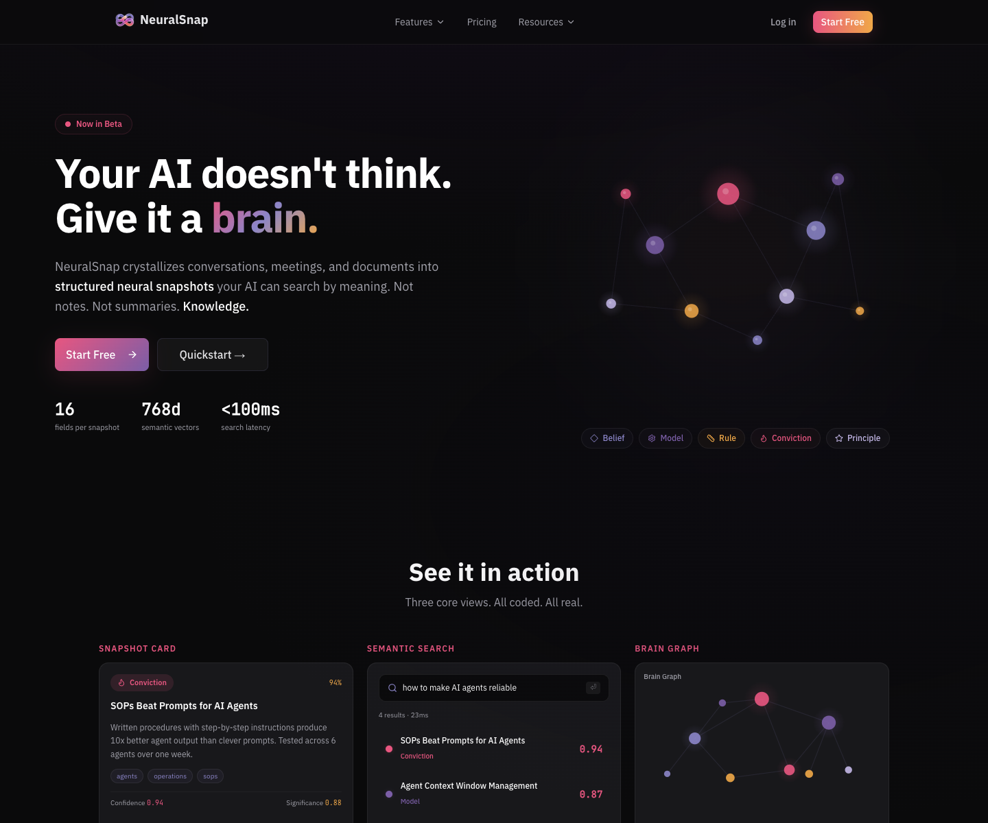Neuralsnap landing page screenshot