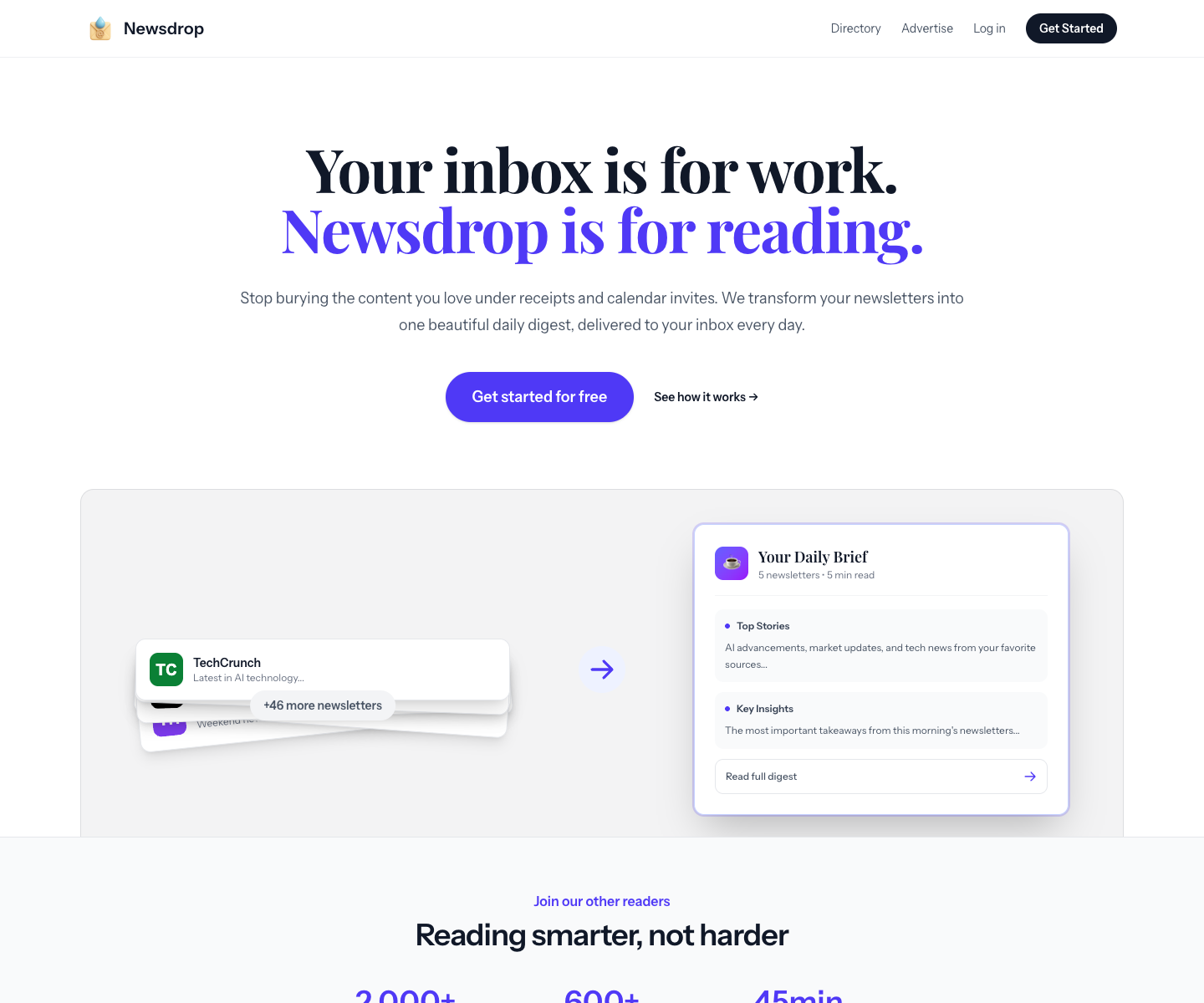 Newsdrop landing page screenshot