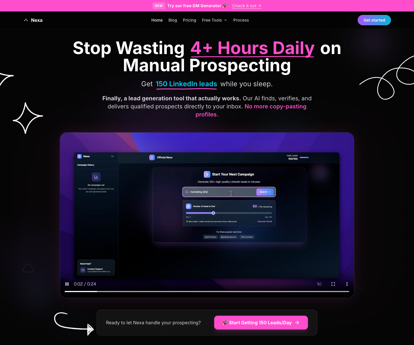 Nexa landing page screenshot