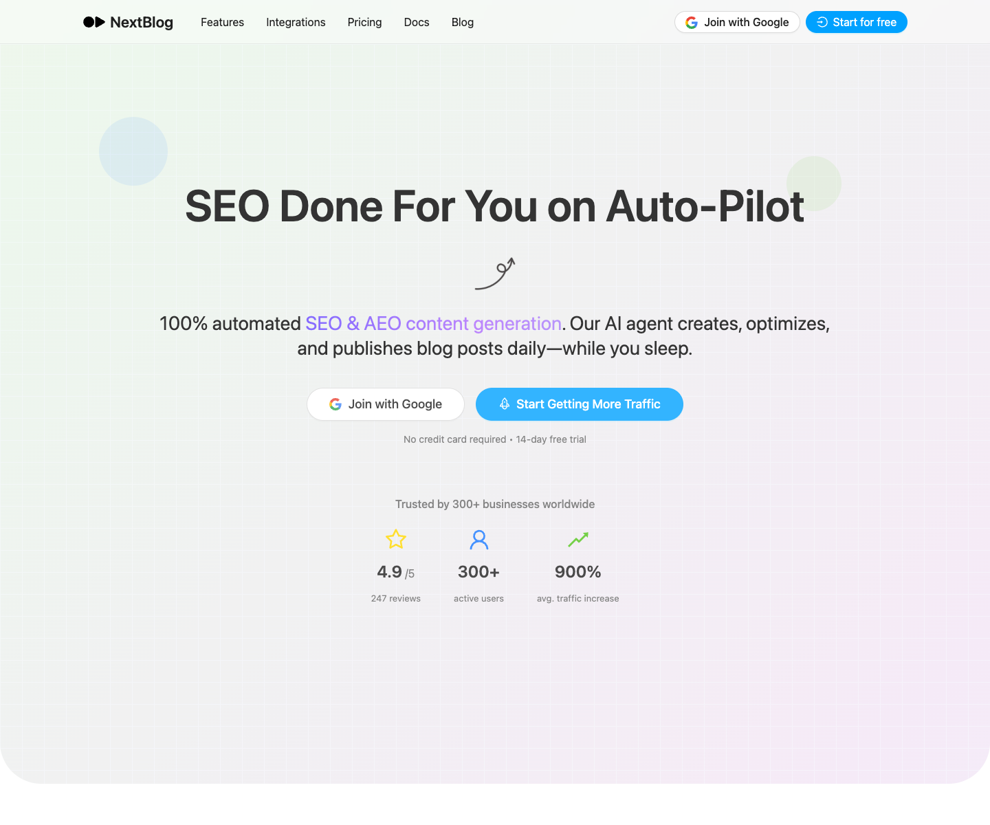 NextBlog landing page screenshot