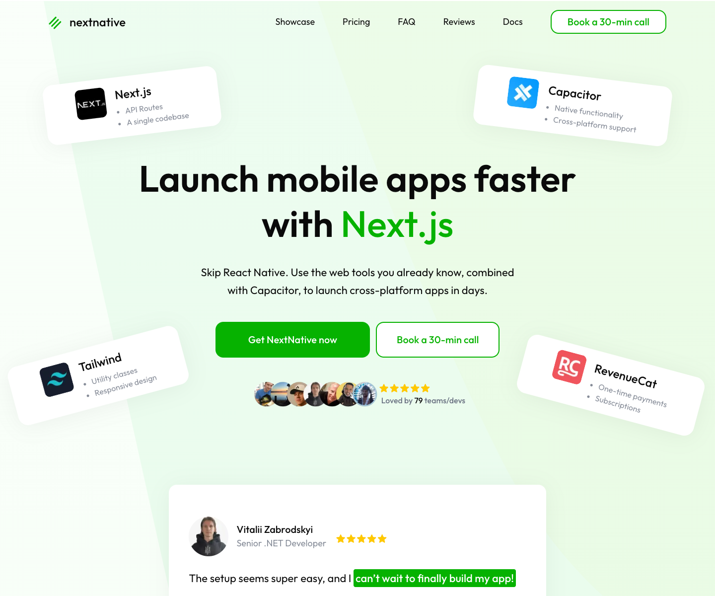 NextNative landing page screenshot