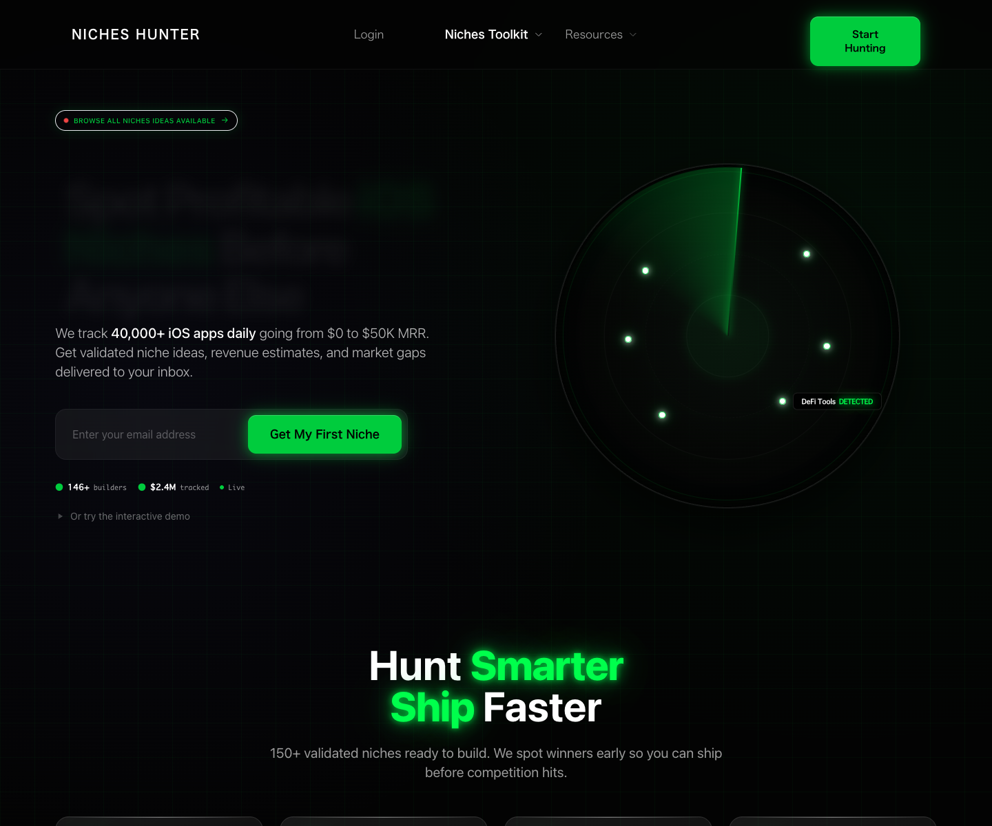 Niches Hunter landing page screenshot