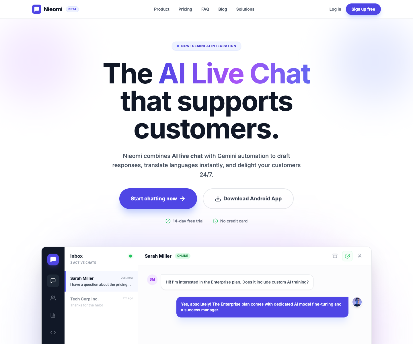 Nieomi landing page screenshot