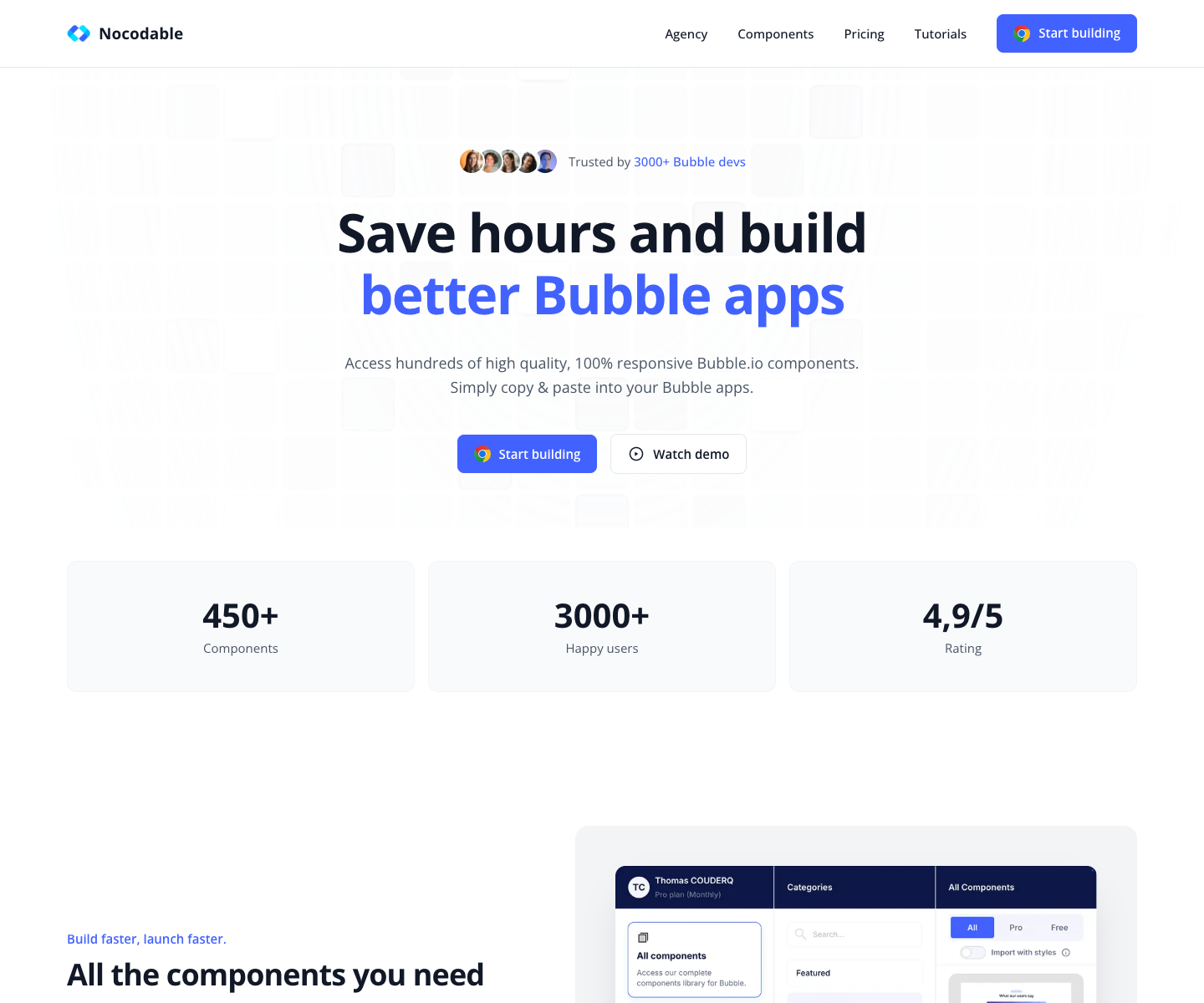 Nocodable Components landing page screenshot