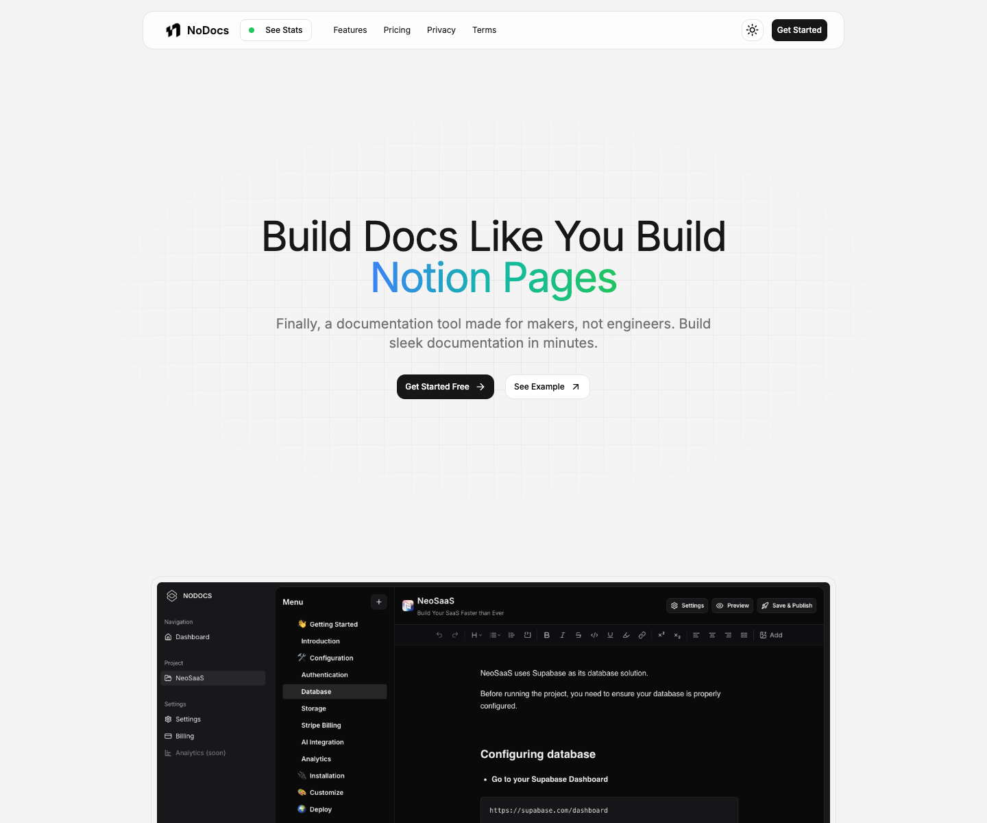 NoDocs landing page screenshot