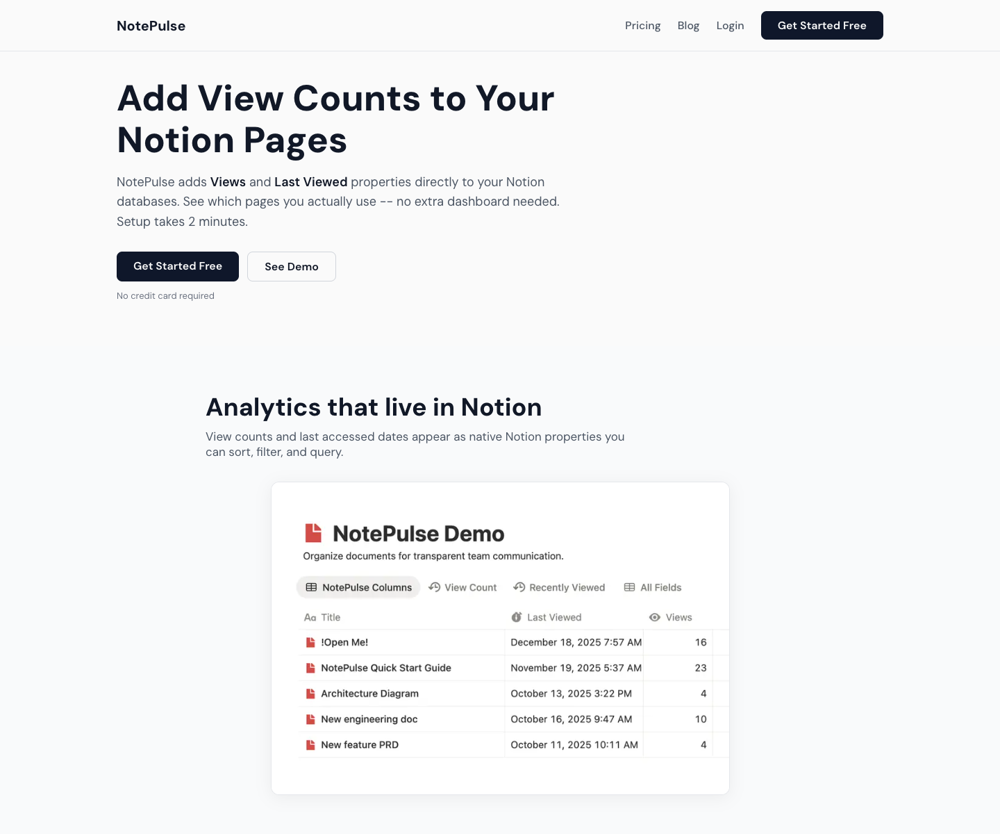 NotePulse landing page screenshot
