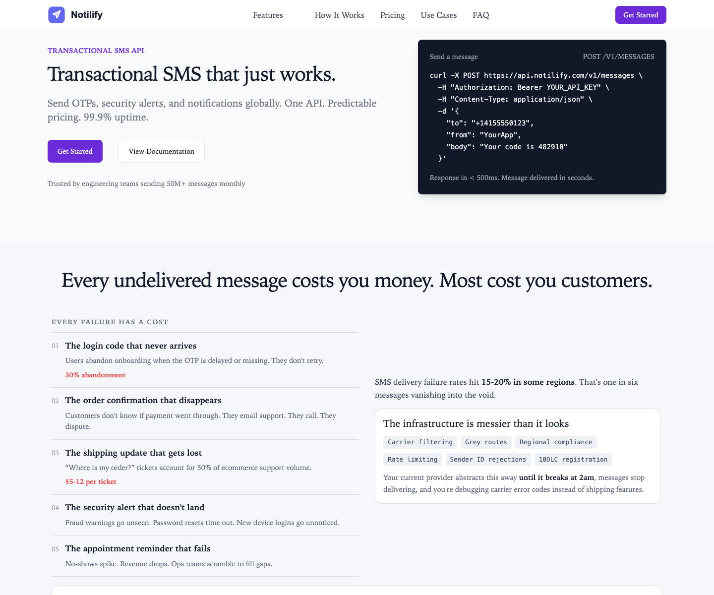 Notilify landing page screenshot