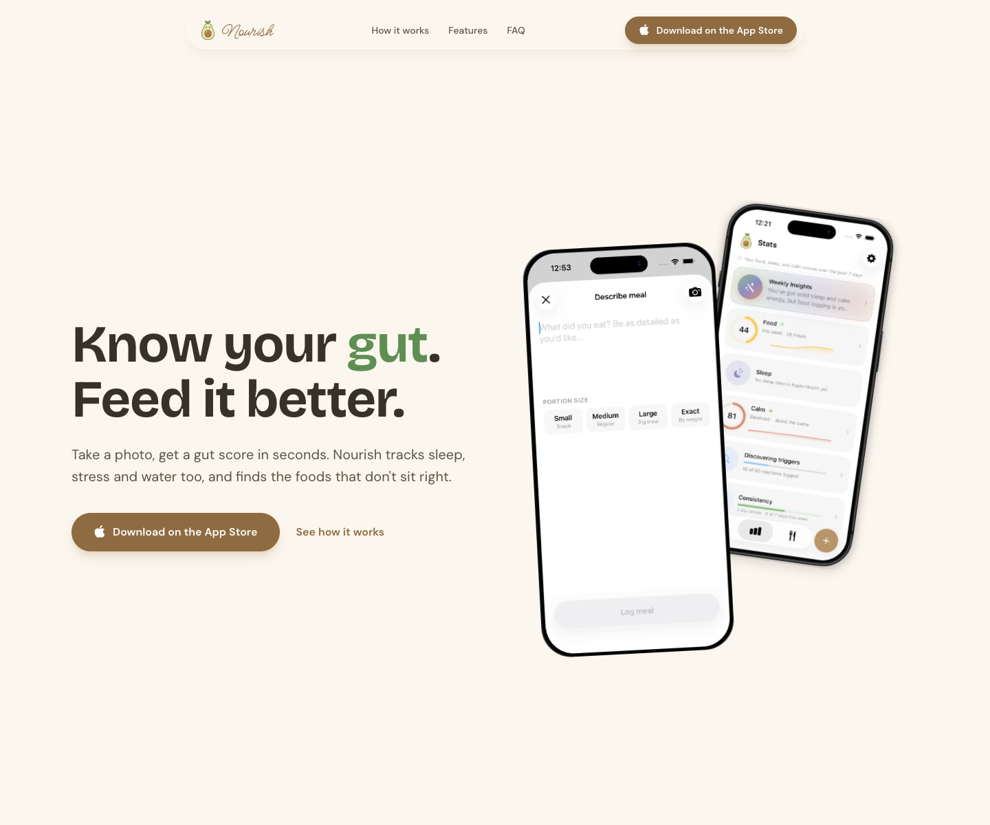 Nourish landing page screenshot