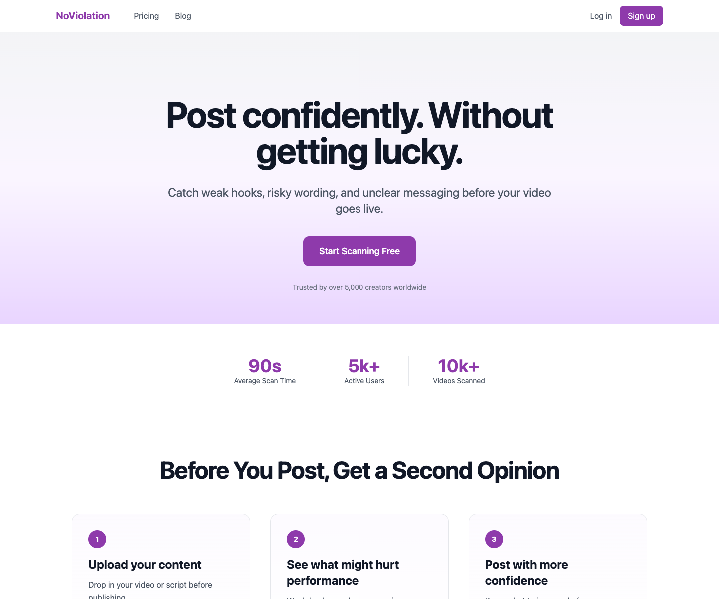 NoViolation landing page screenshot