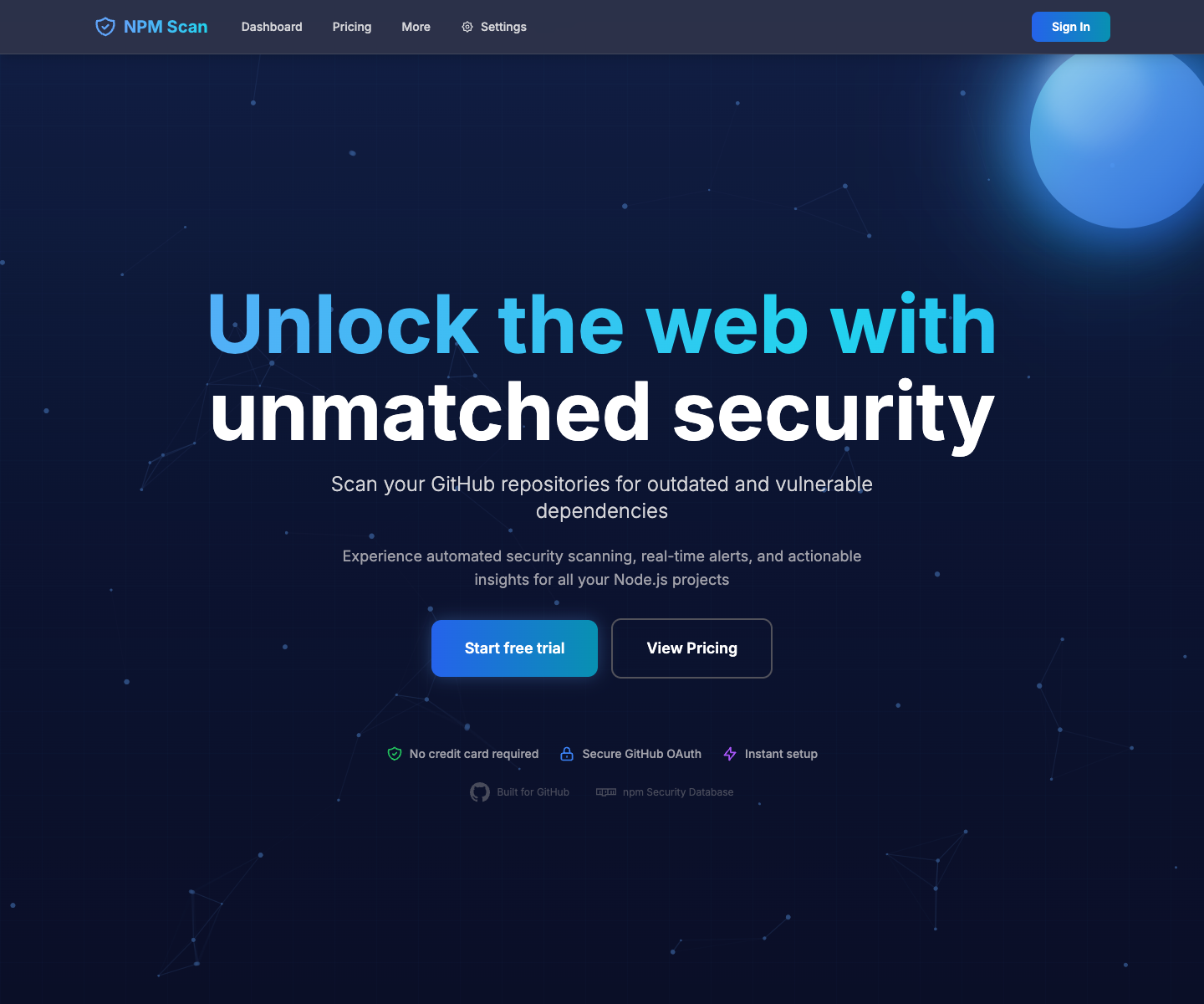 NPM Scan landing page screenshot