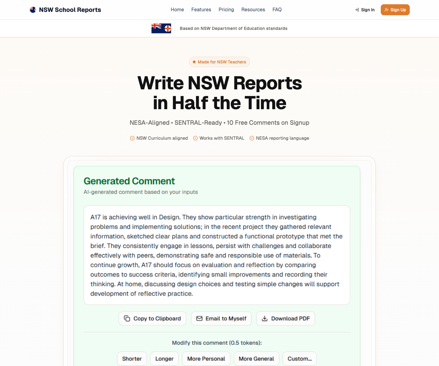 NSW School Reports landing page screenshot