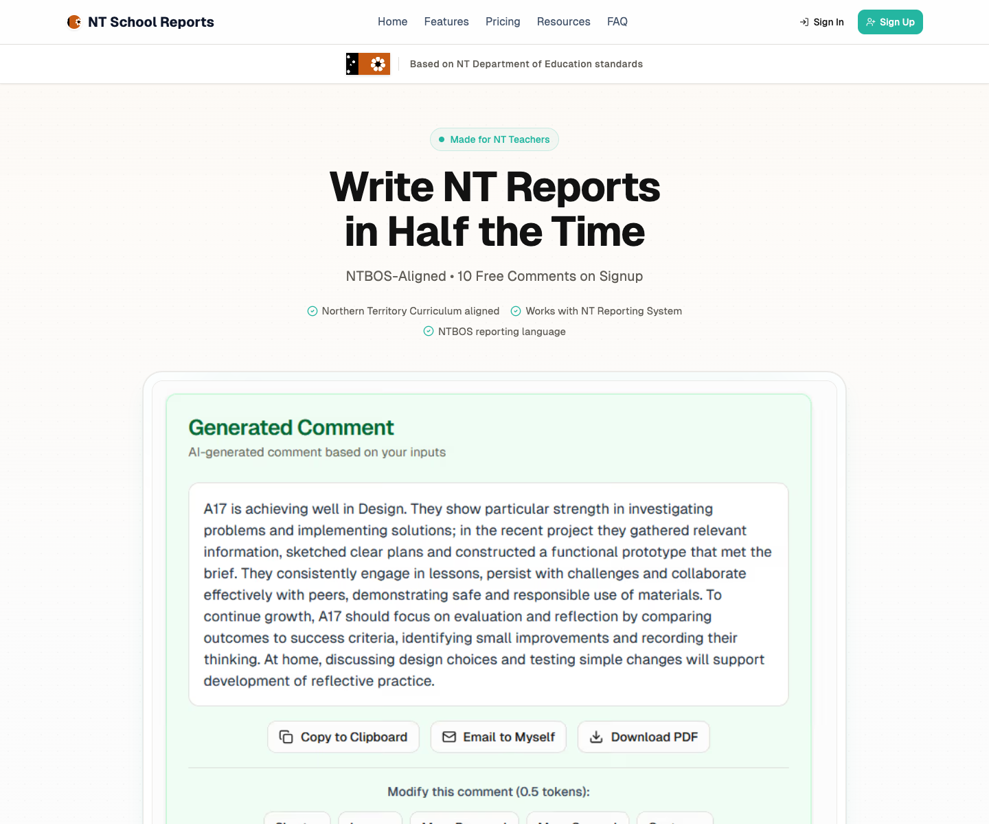 NT School Reports landing page screenshot