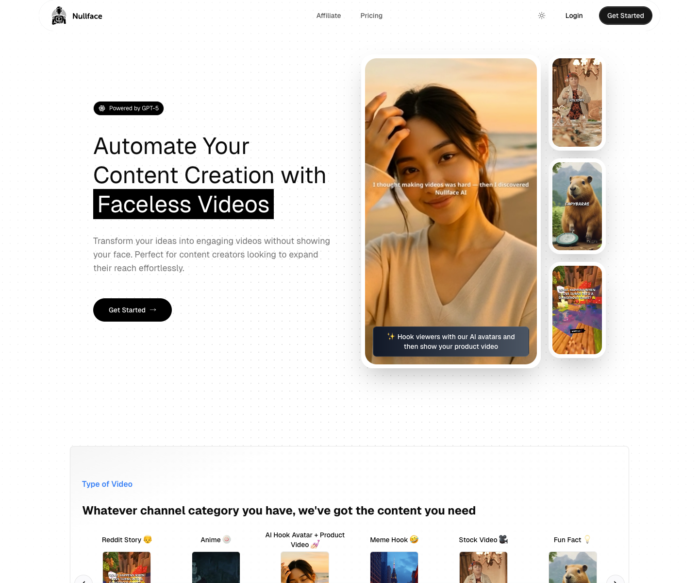 Nullface AI landing page screenshot
