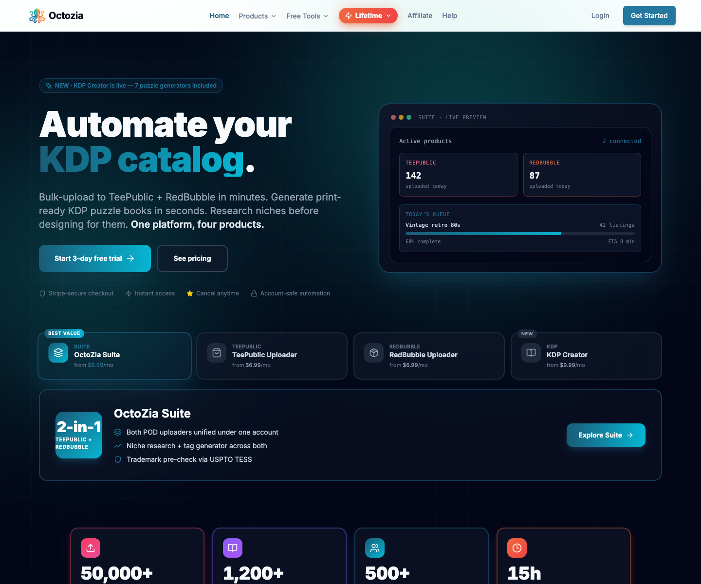 Octozia landing page screenshot