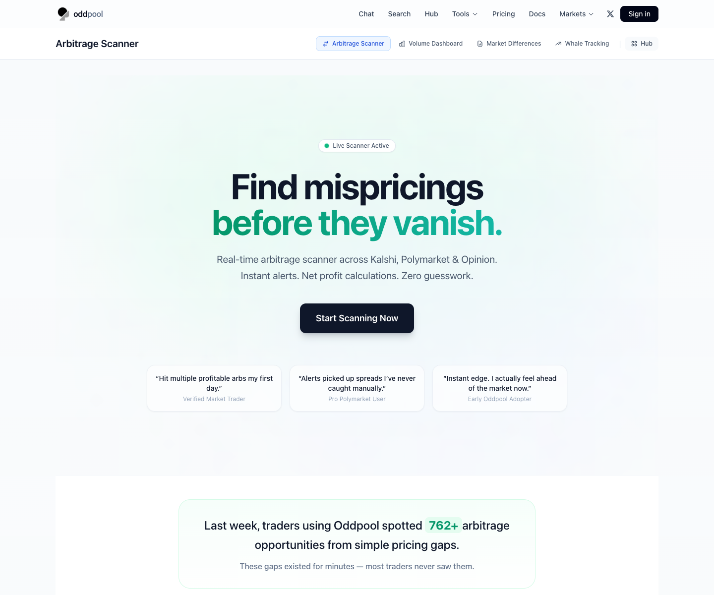 Oddpool landing page screenshot