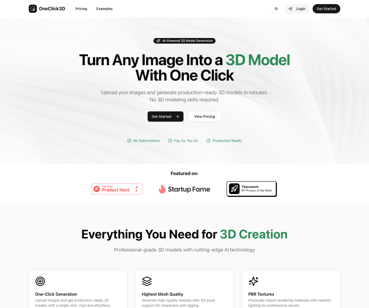 oneclick3d.io landing page screenshot