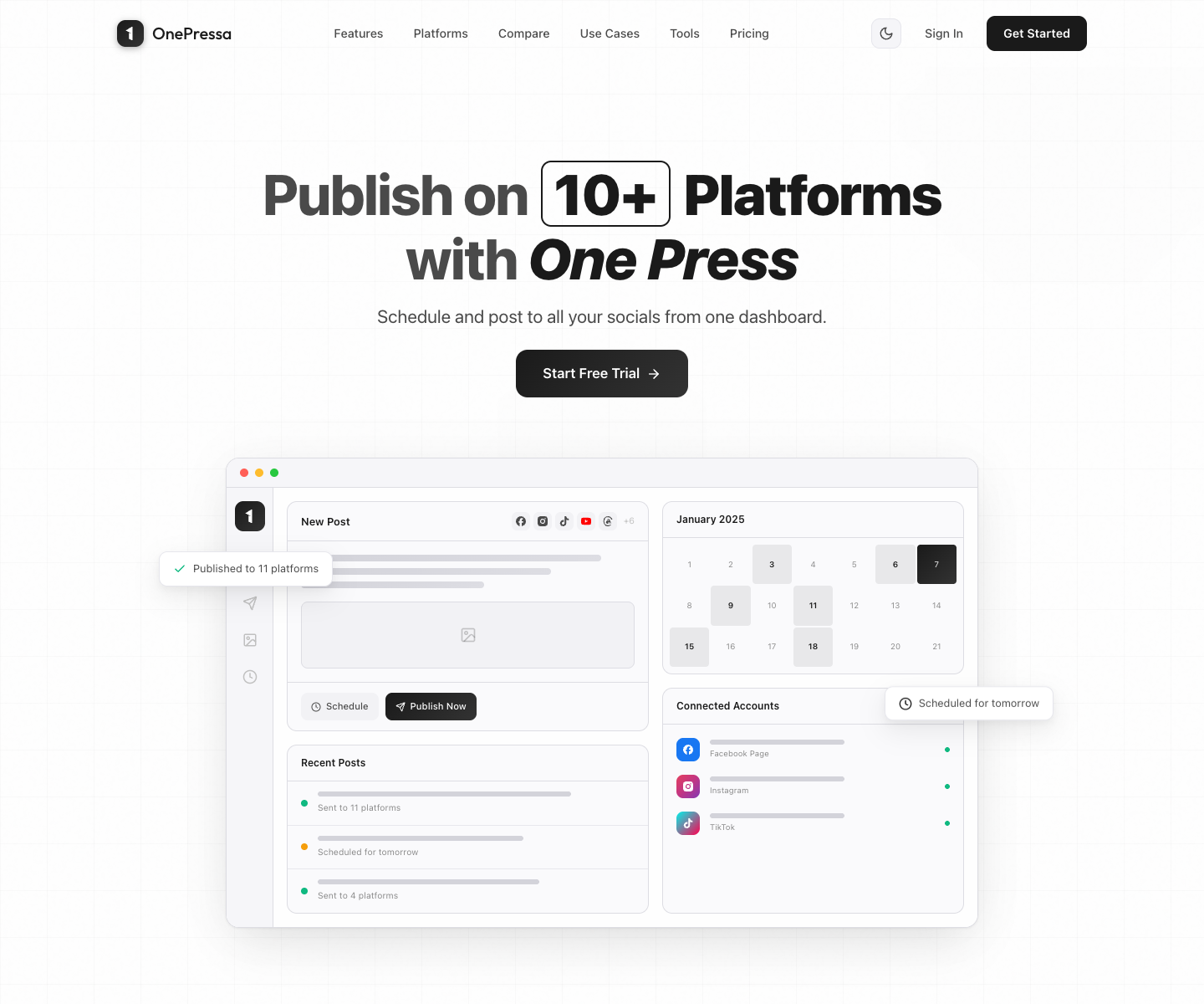 OnePressa landing page screenshot