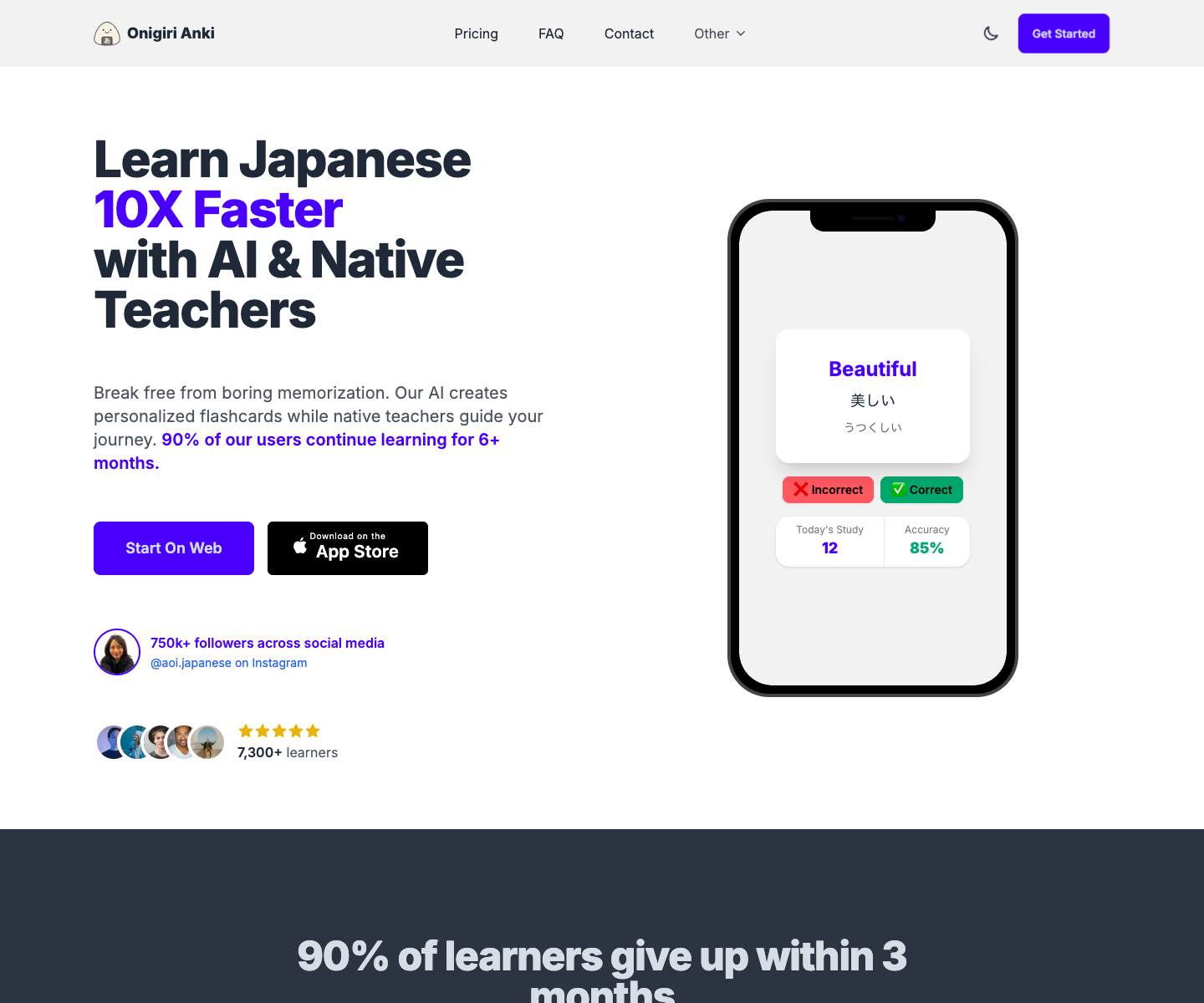 Onigiri Anki landing page screenshot
