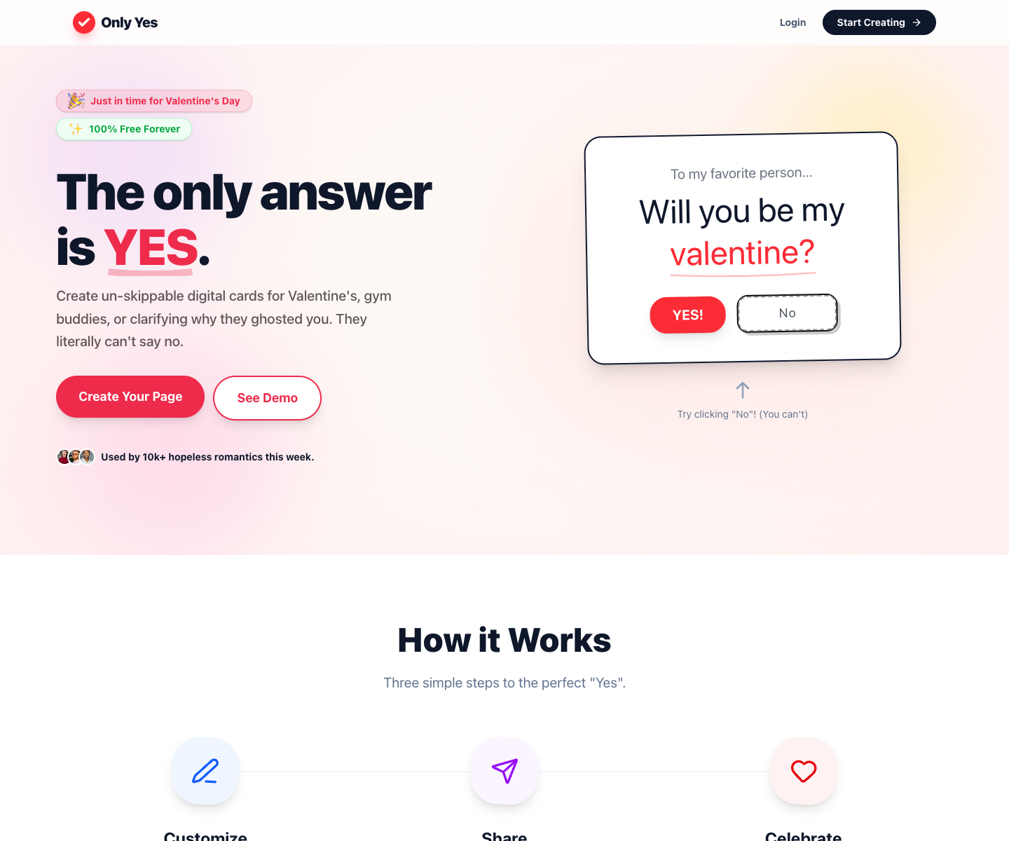 onlyyes landing page screenshot
