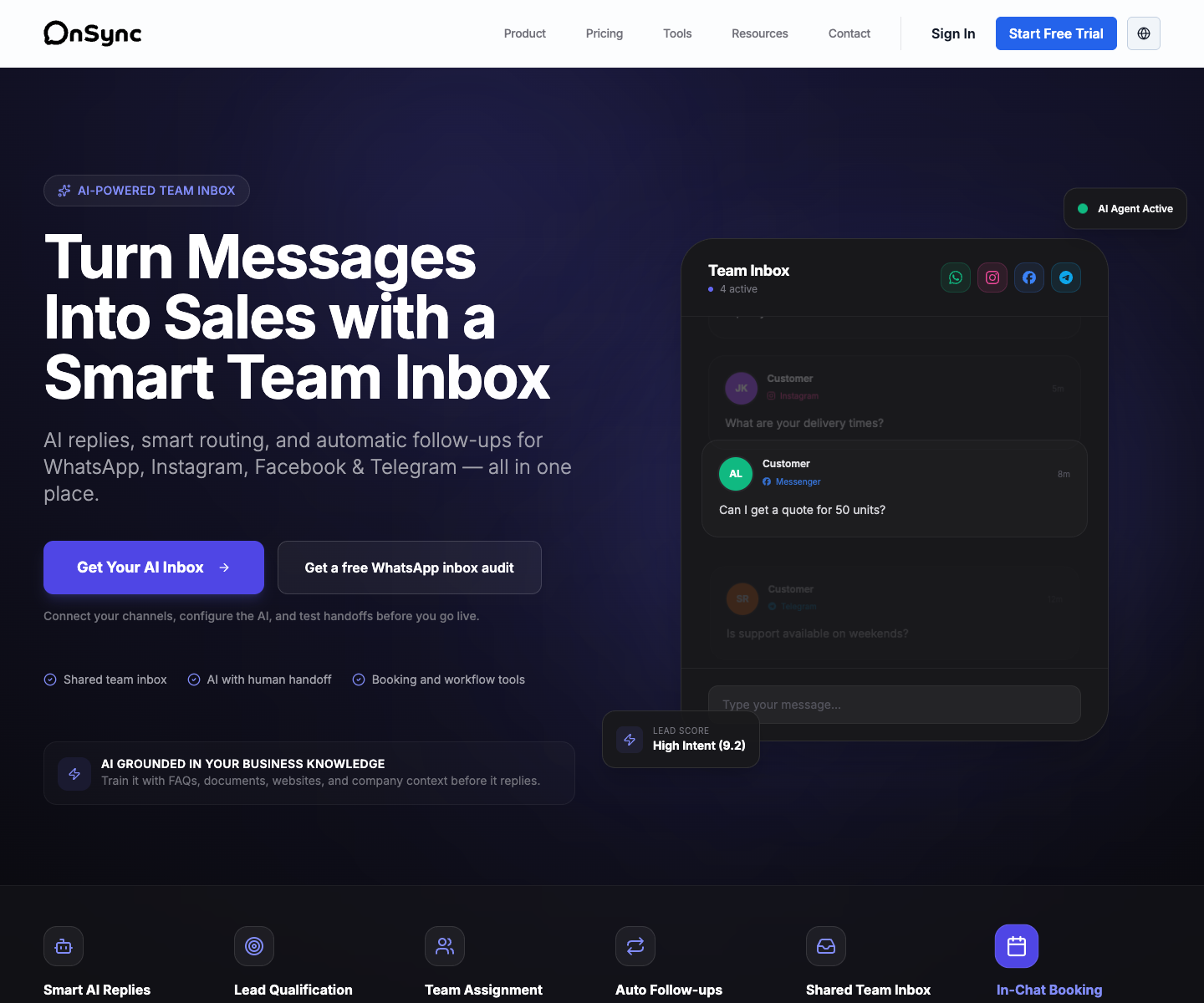 OnSync landing page screenshot