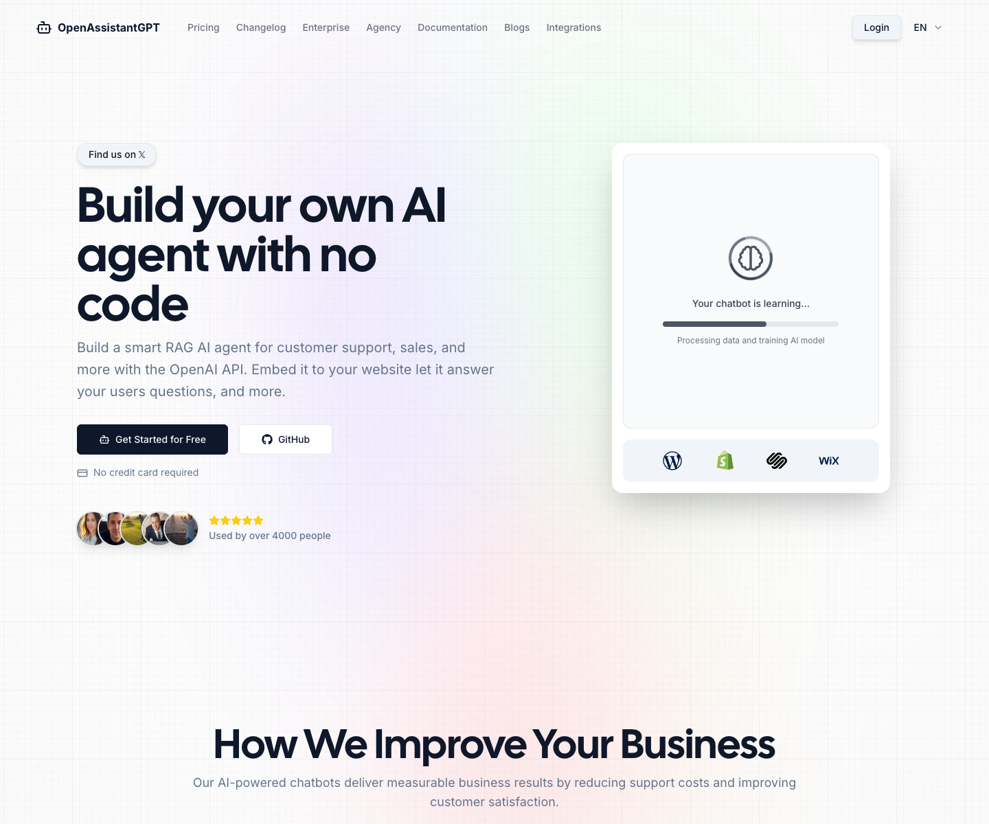 OpenAssistantGPT landing page screenshot