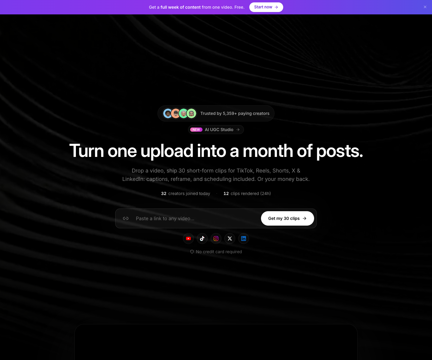 OpenClip landing page screenshot