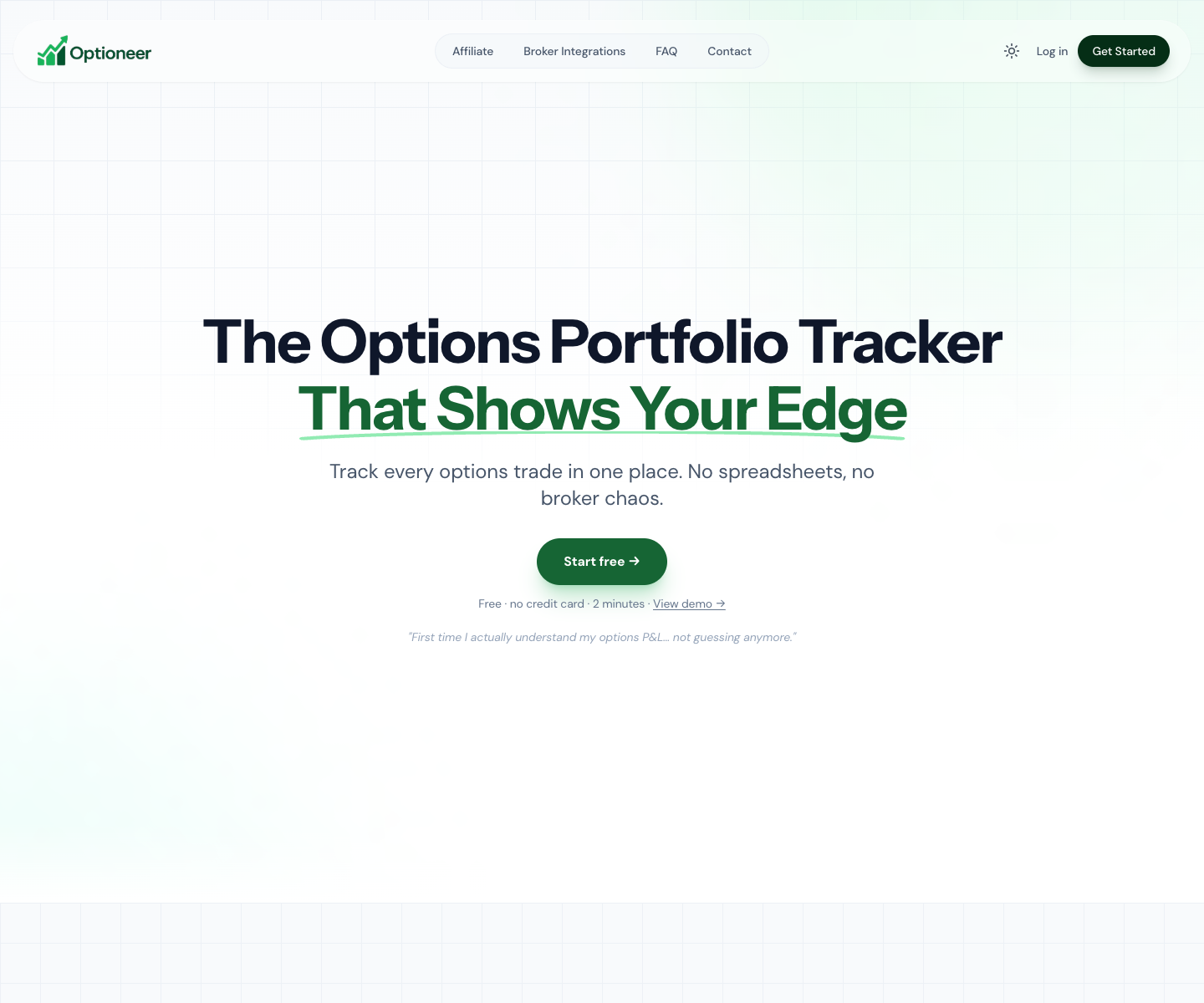 Optioneer landing page screenshot